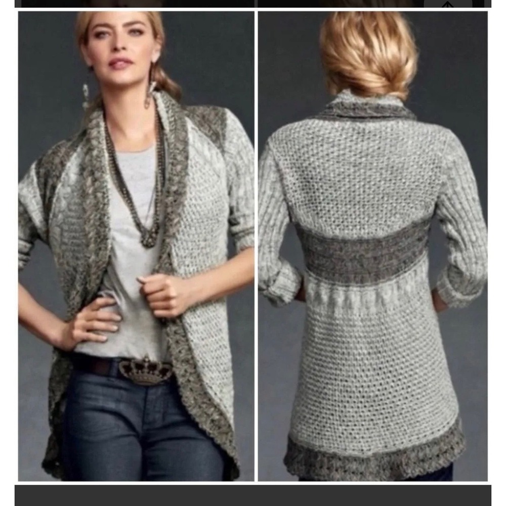Cabi 910 Grey Shadow Circle Sweater Cotton Open Weave Shawl Collar Cardigan M